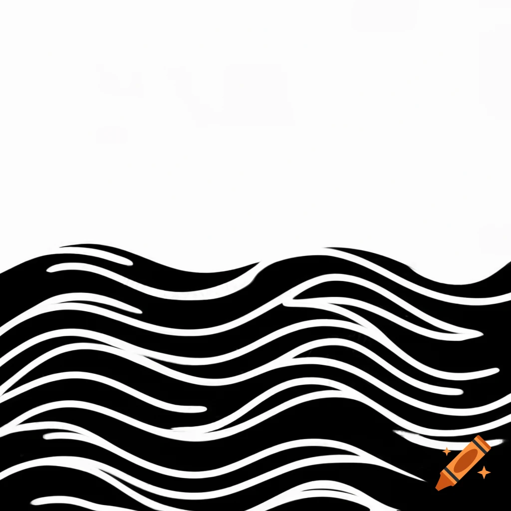 Black and white silhouette of waves on white background