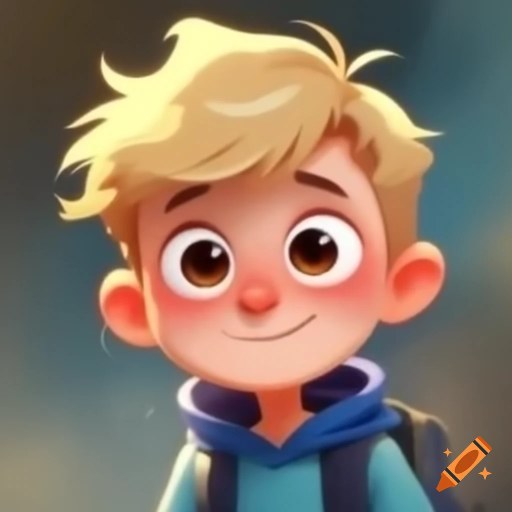 Cartoon character of a boy with blond hair and brown eyes