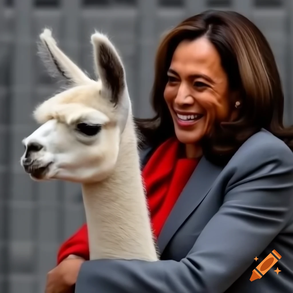Llama resembling Kamala Harris with playful expression