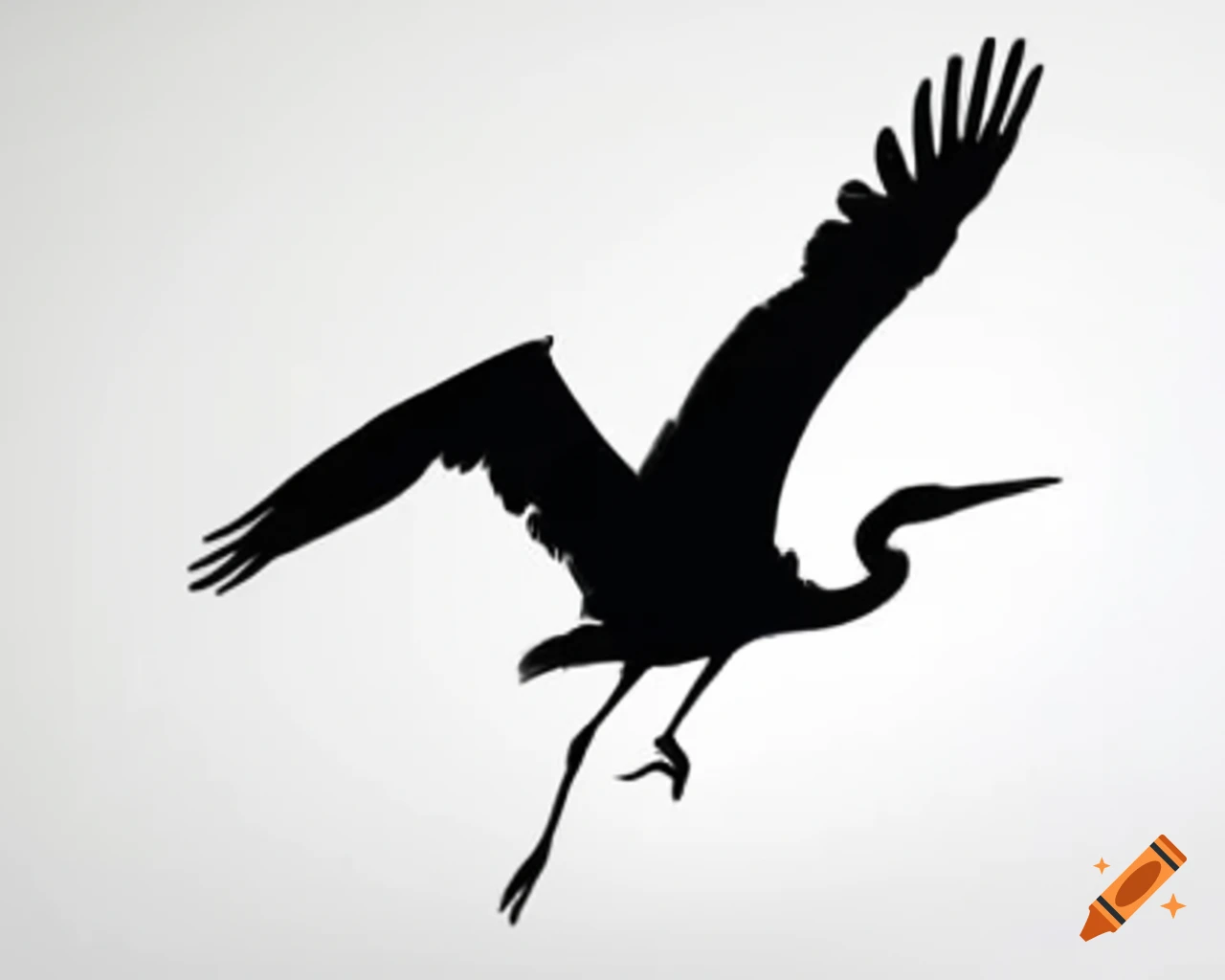 Silhouette of flying heron against white background
