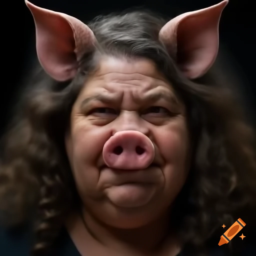 Hyper-realistic portrait of a middle-aged woman in a dark and intimidating atmosphere