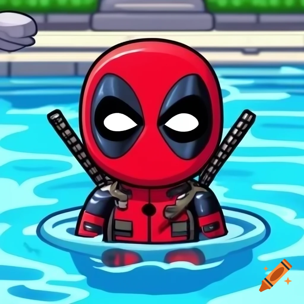 Deadpool character in a pool, Scribblenauts Unlimited art style