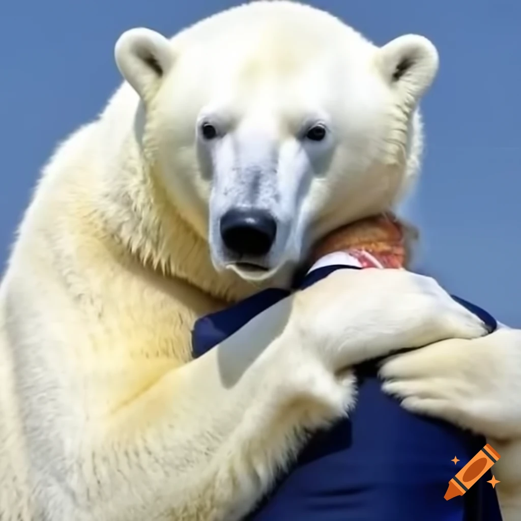 Cartoon of a person hugging a polar bear