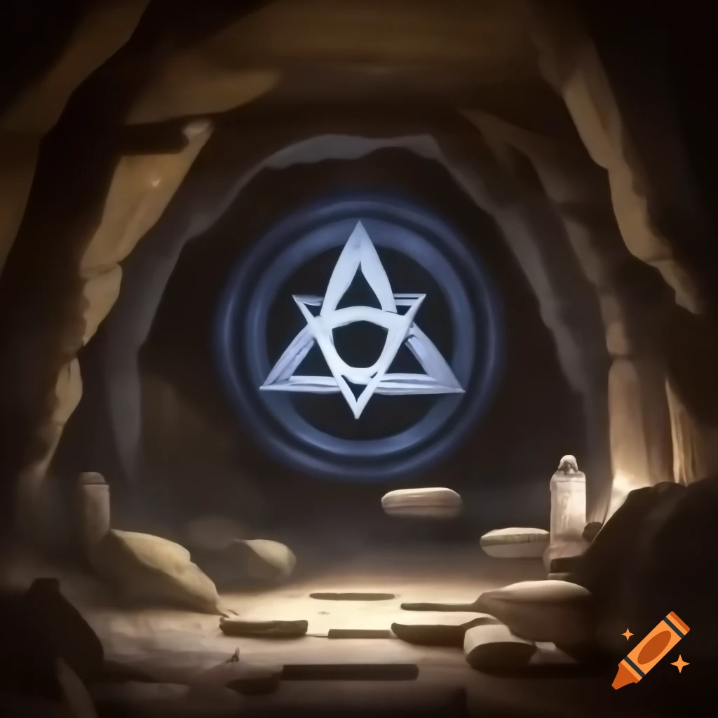 Rocky cavern room with a pentagram drawn on the floor