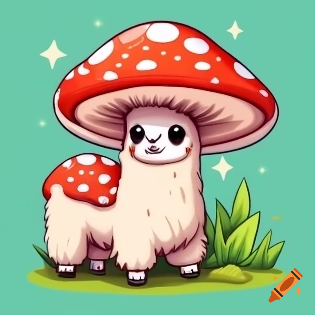 Whimsical alpaca with mushroom design