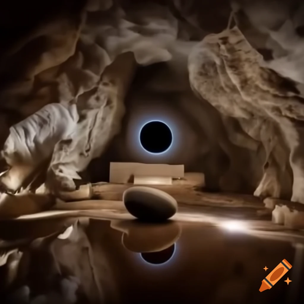 Rocky cavern room with polished rock altar and black hole