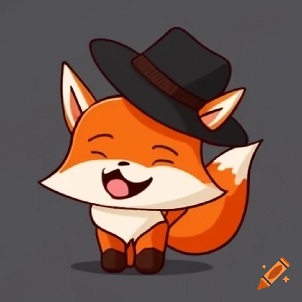 Playful fox wearing black hat with cheeky grin