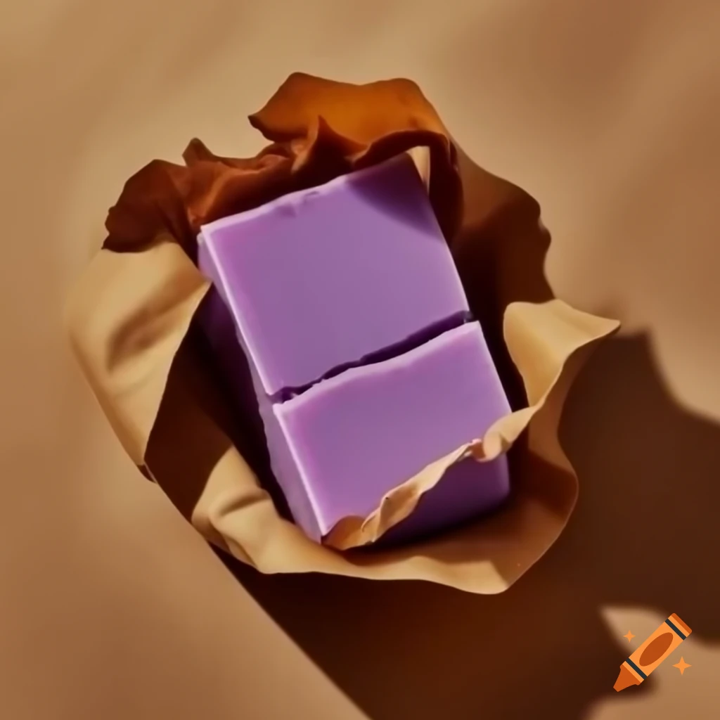 Natural lavender purple soap bar wrapped in brown paper