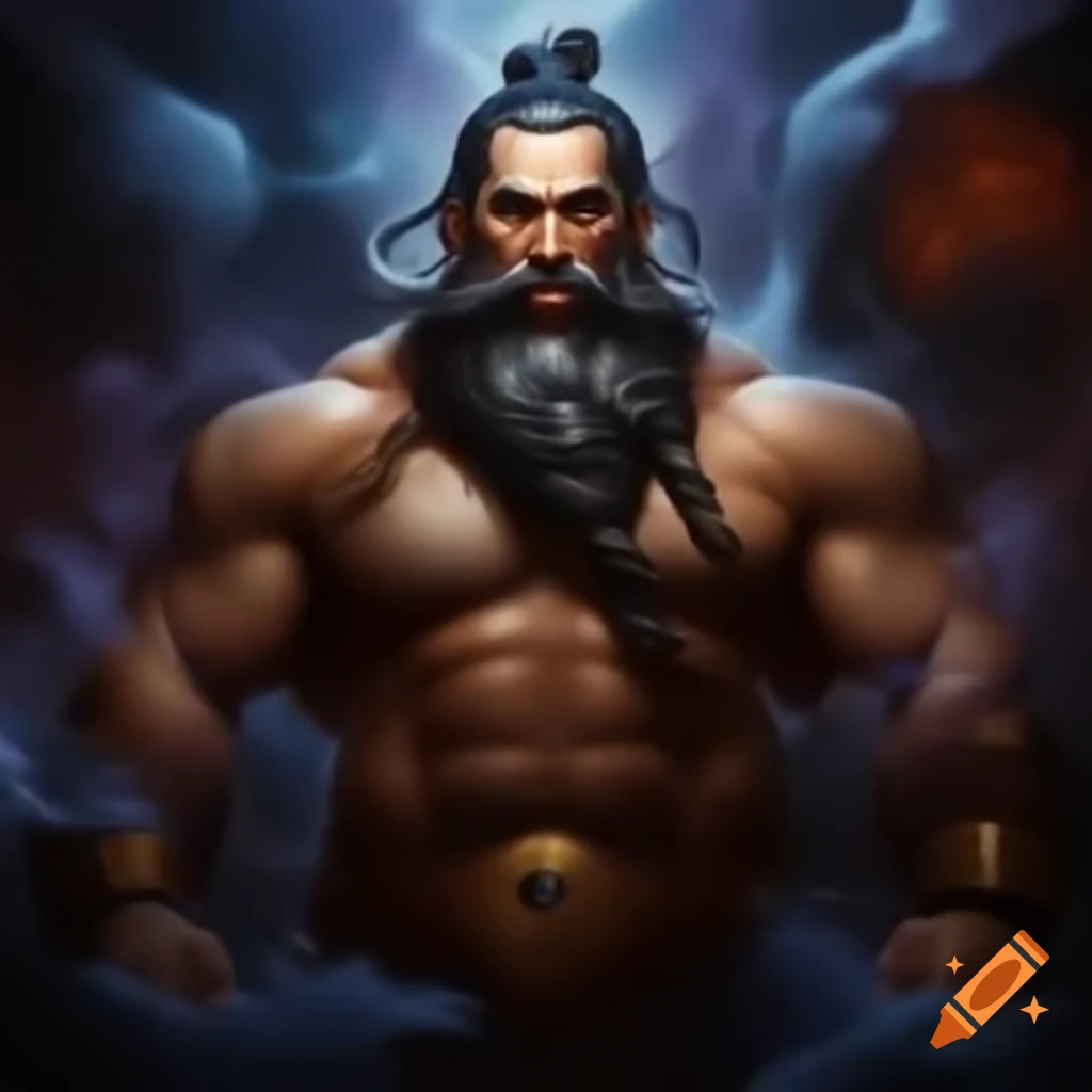 Four-armed genie with Persian influence displaying a smirk of malicious intent