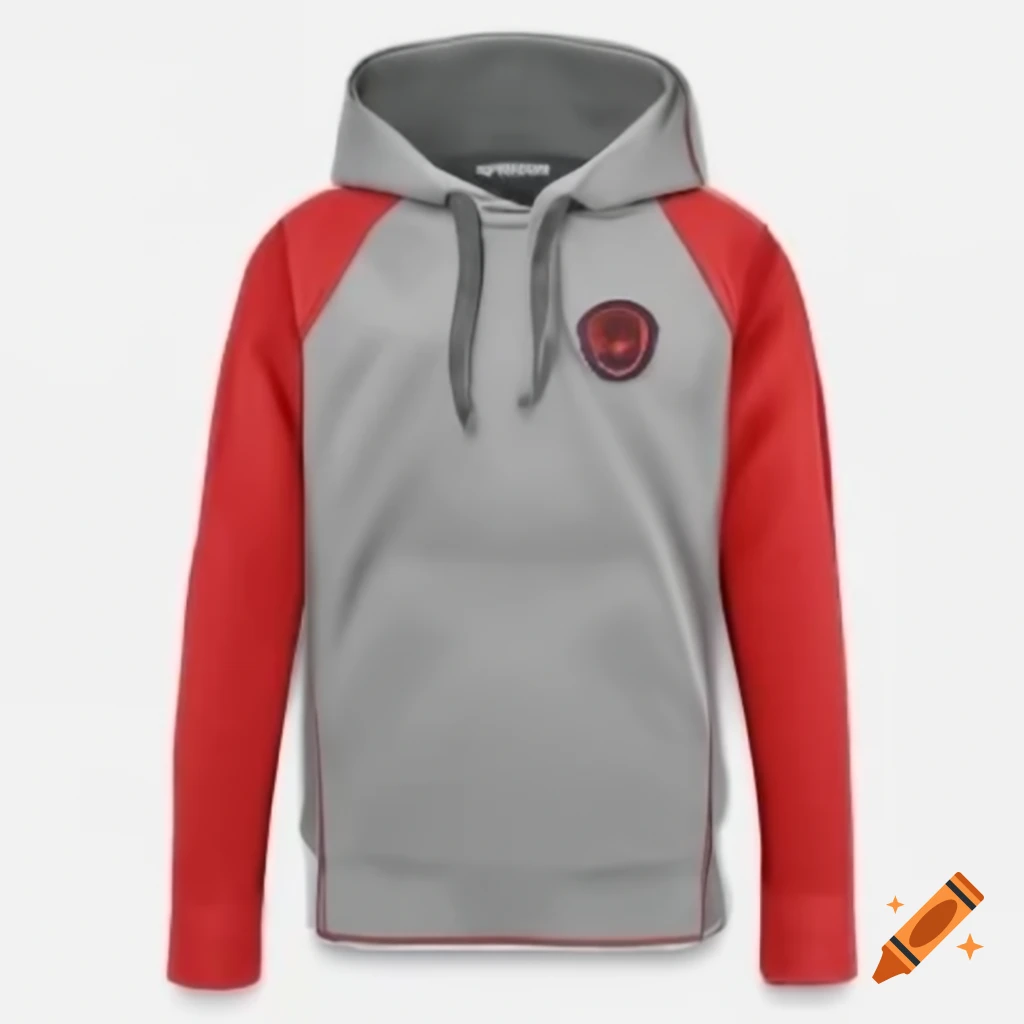 Gray and red school hoodie featuring Pufudi logo