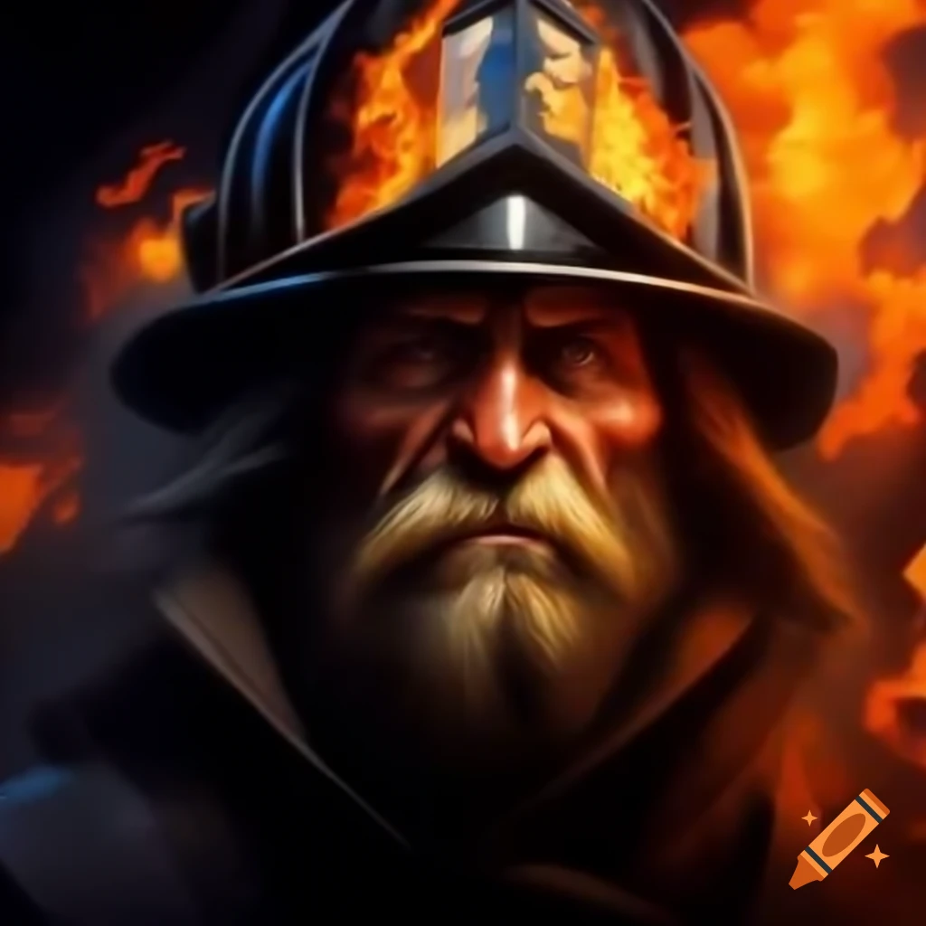 Fire mage wearing a firefighter helmet on craiyon
