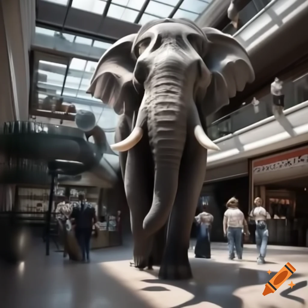 Elephant in a shopping center, showcasing an unusual sight