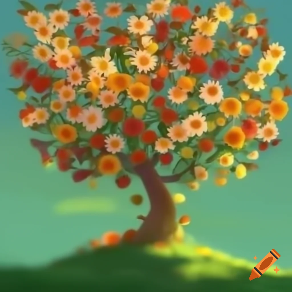 Tree composed of colorful flowers