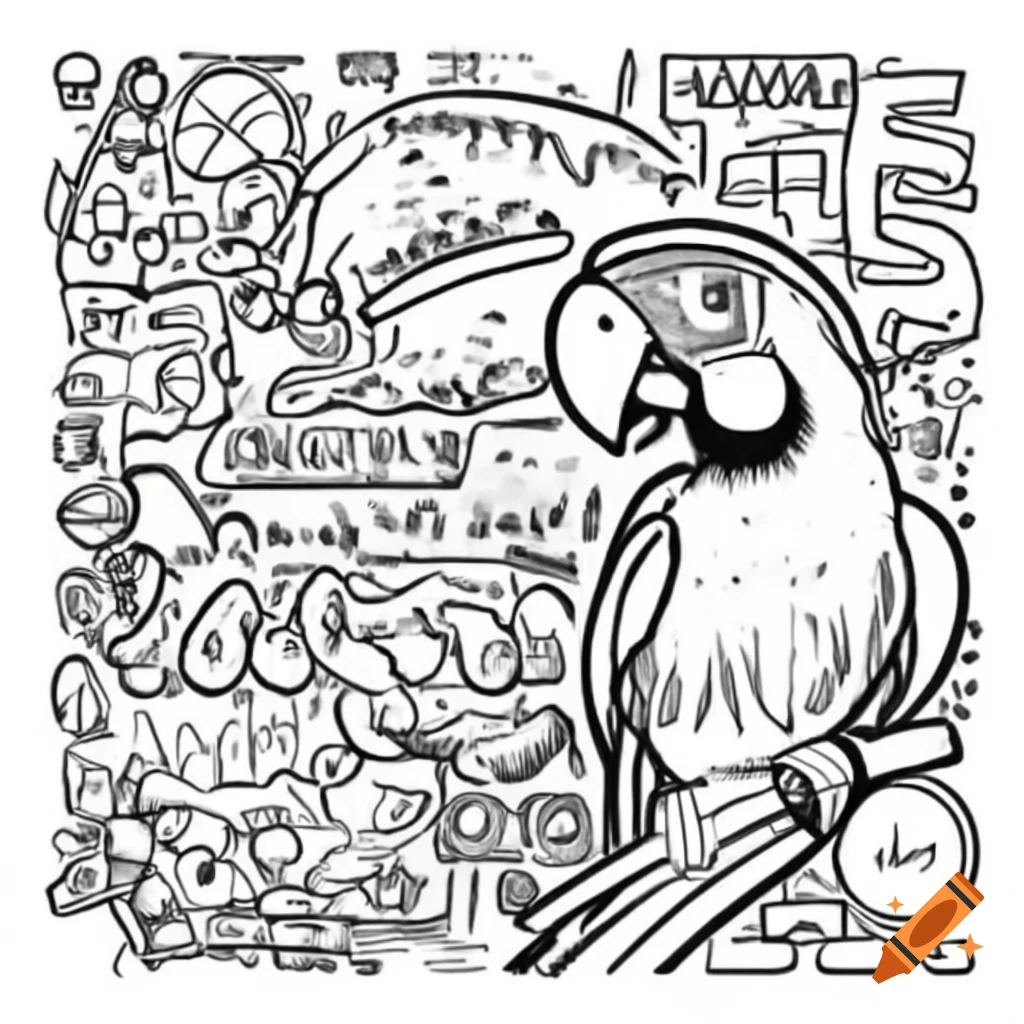 Graffiti coloring page featuring a macaw and the word Brasil