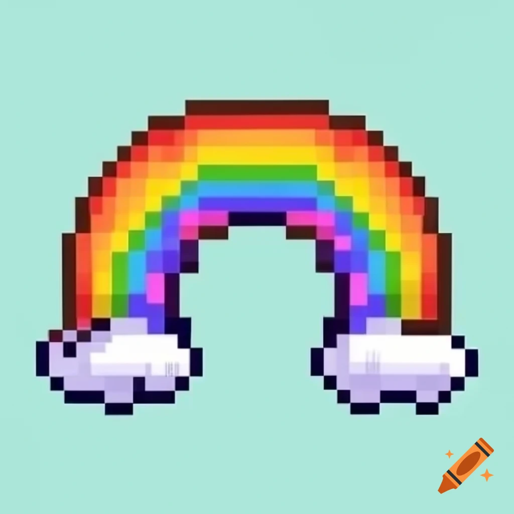 Large pixel art representation of a rainbow
