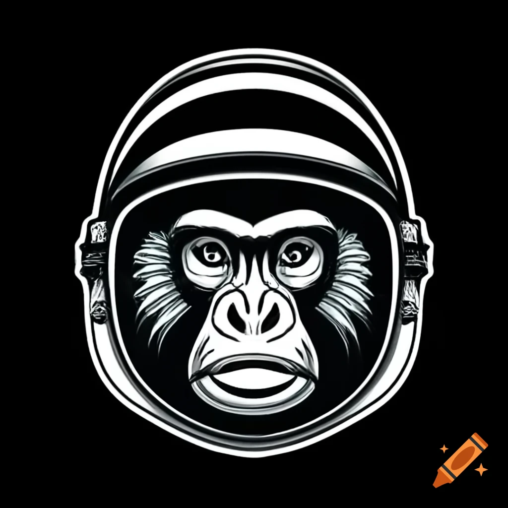 Baboon in space helmet in Andy Warhol style, 3/4 profile view