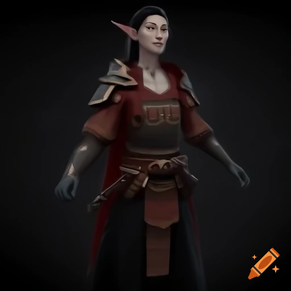 Inquisitor-inspired outfit for female Dalish elf in medieval and Japanese armor styles