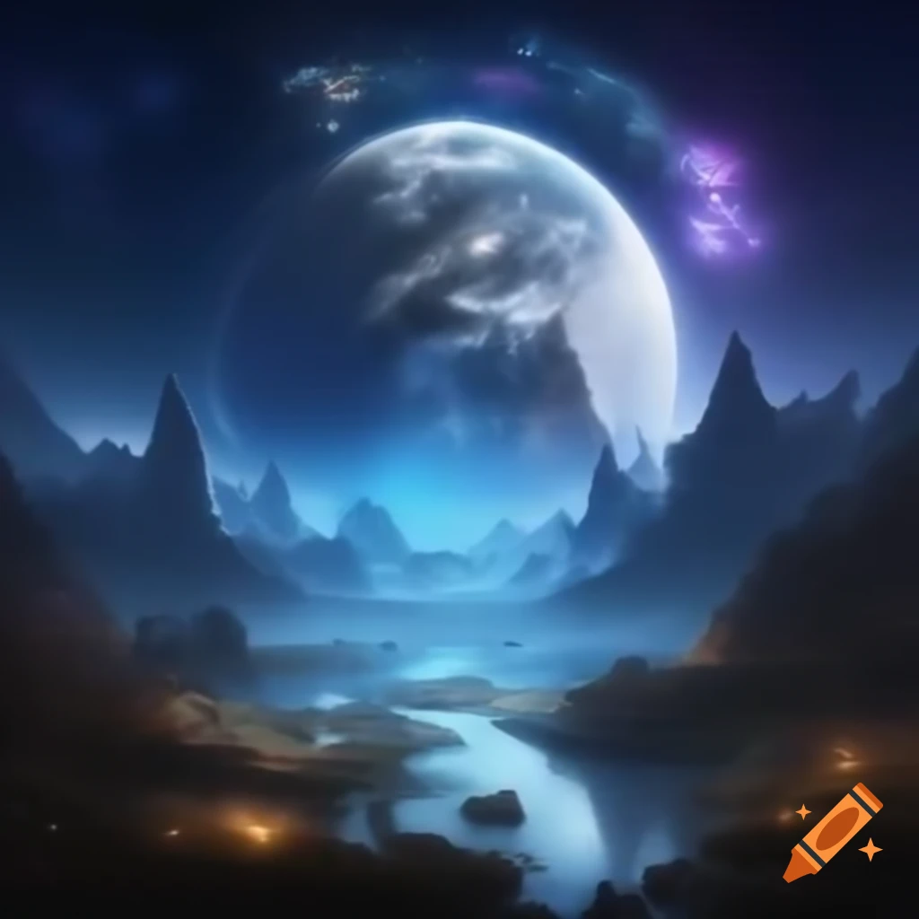 Imaginary fantasy world with magical elements