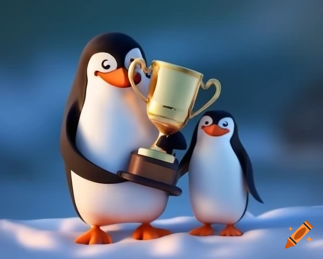 Penguin holding a trophy