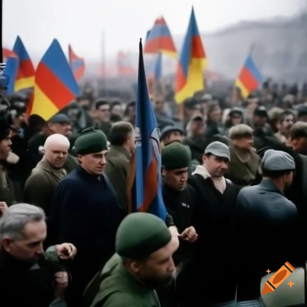 Color photograph of antiwar protests against Tito in Yugoslavia