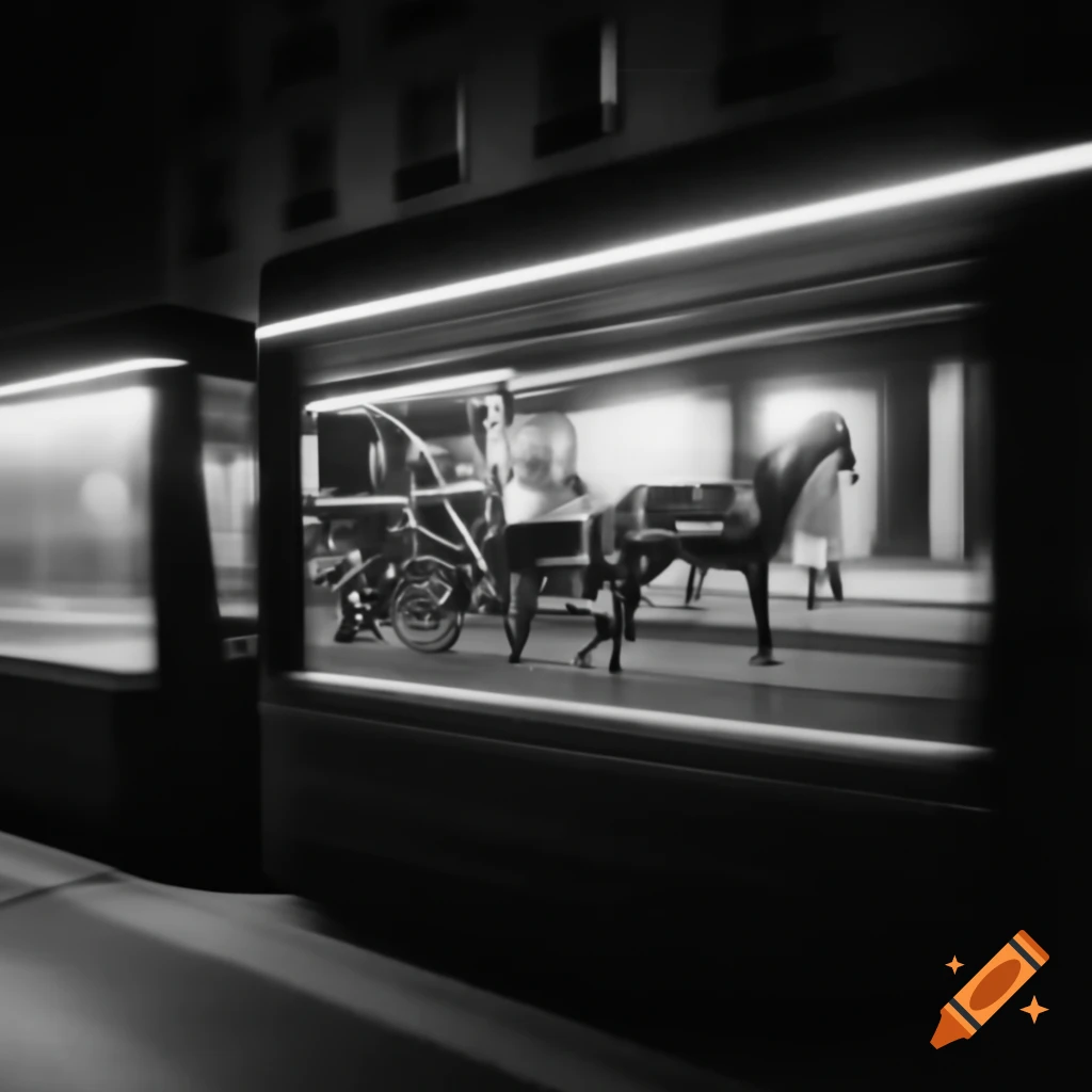17th-century horse carriage and futuristic autonomous bus in split-screen