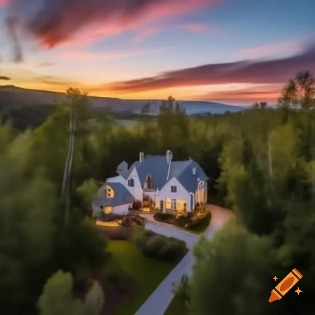Beautiful house overlooking stunning landscape at sunrise