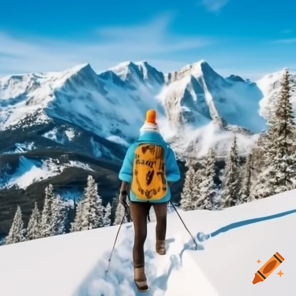 Winter hiking in snow-covered mountains
