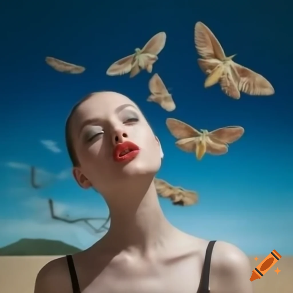 Pop surreal photography featuring moths from the 2000s
