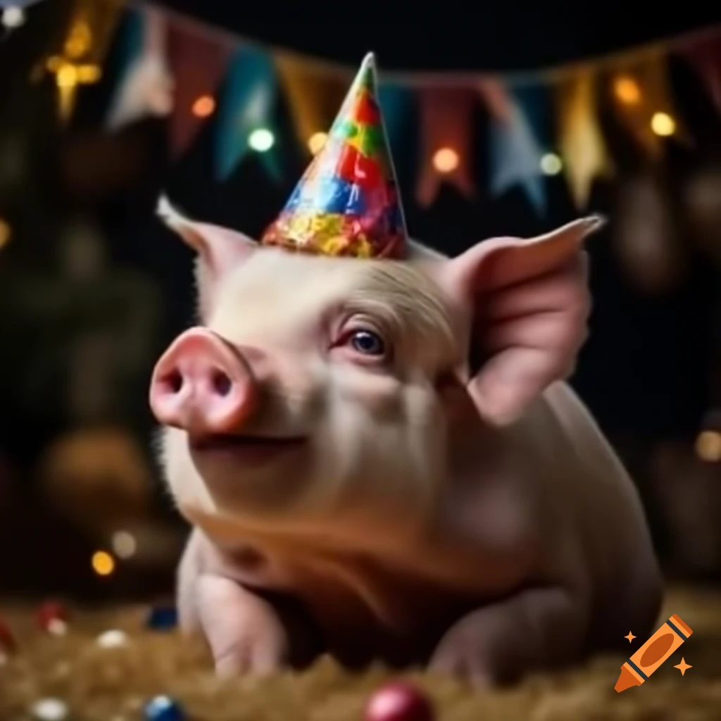 Pig celebrating 52nd birthday