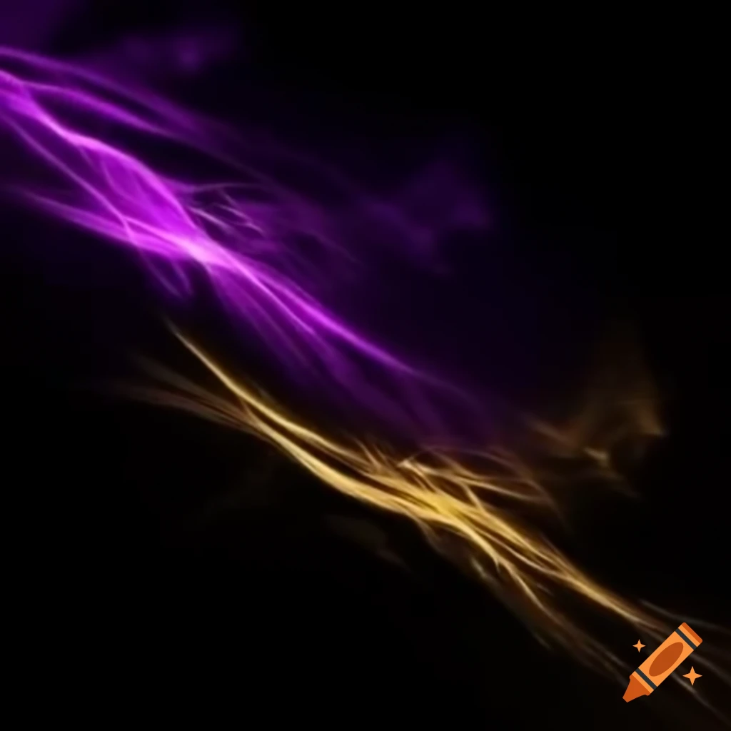 Black surface highlighted with purple and gold accents