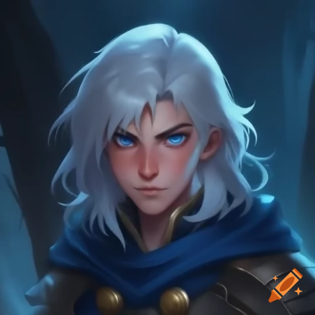 Young noble with silver hair and blue cloak exuding confidence and warrior spirit