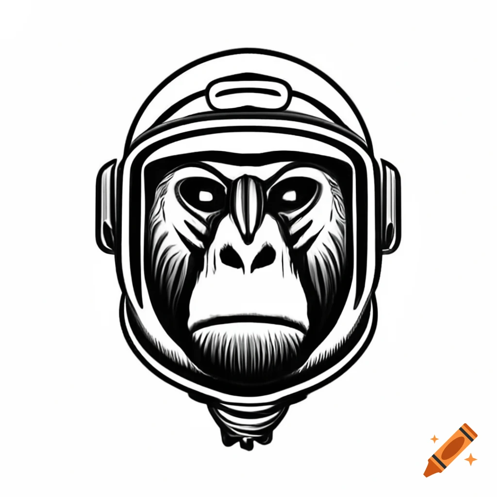 Baboon in space helmet in Andy Warhol style, 3/4 profile view