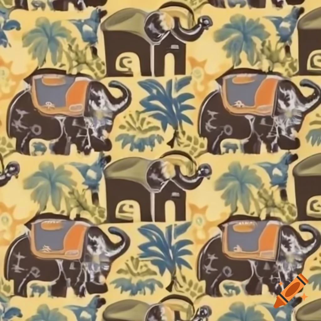 Colorful Thai fabric pattern featuring elephants