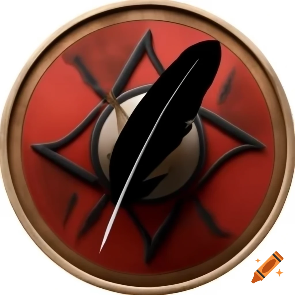 Black feather logo on ancient shield design