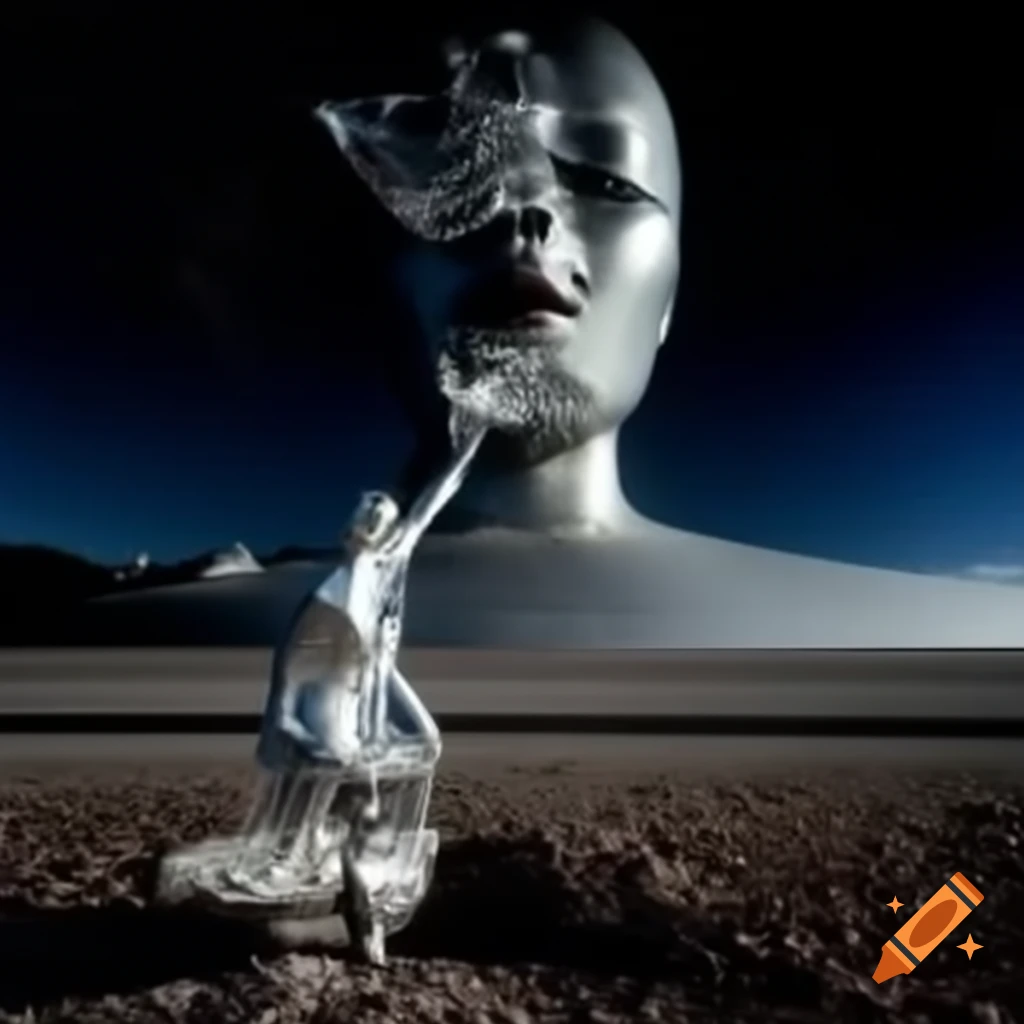 Pop surreal photography featuring a silver statue from the 2000s