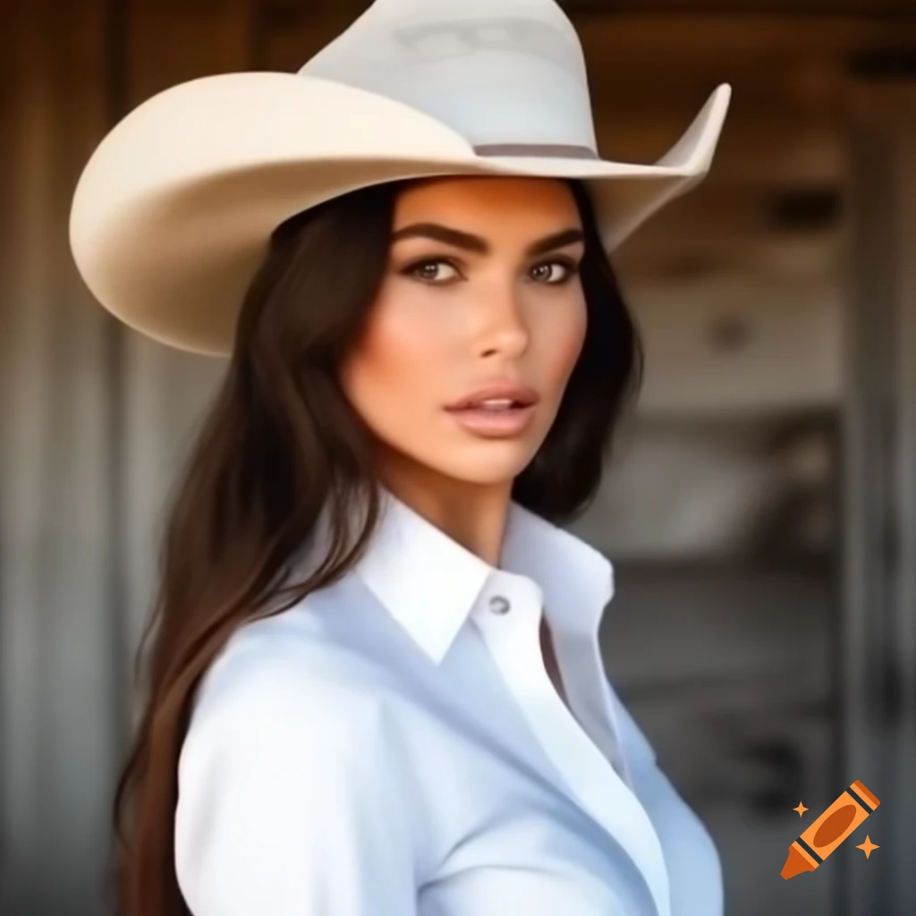 Slim woman wearing a white cowboy shirt
