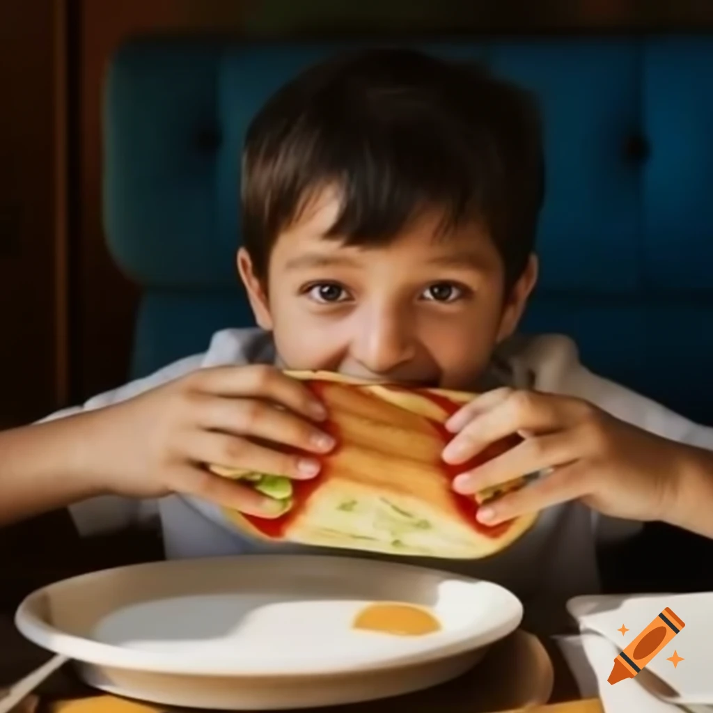 Boy enjoying a sandwich