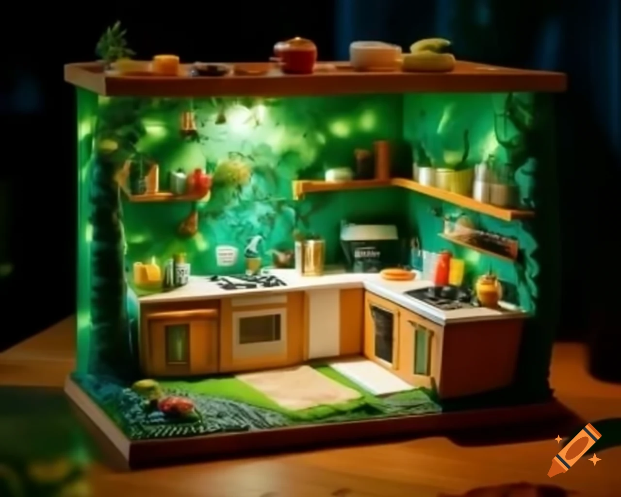 Northern lights themed ultra tiny diorama kitchen