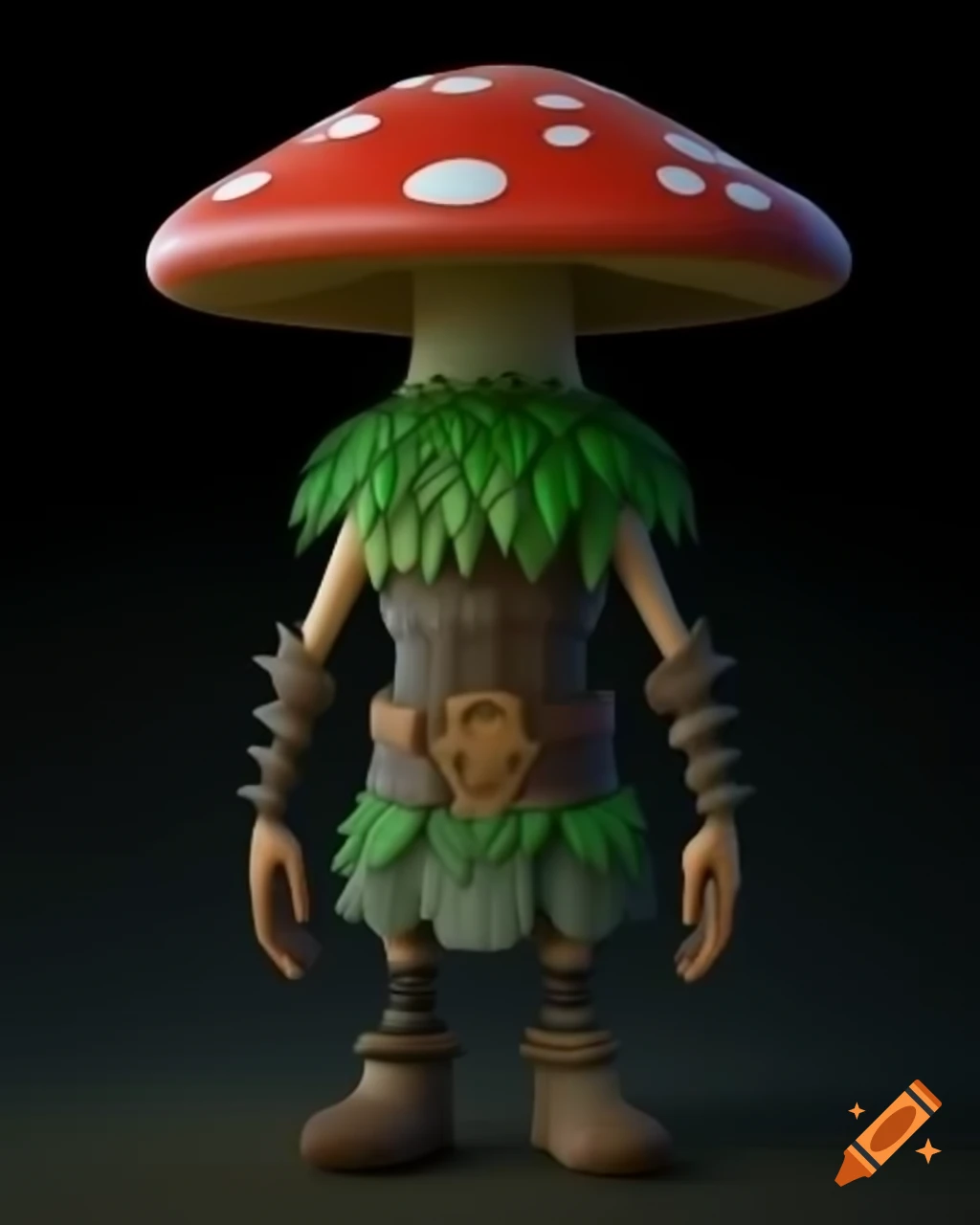 Tall slim mushroom warrior in foliage armor, high-quality 3D character design