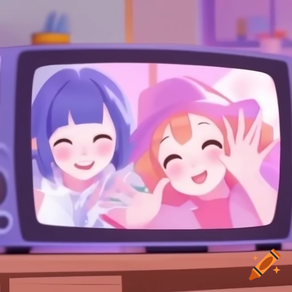 Anime style pastel kids show on television