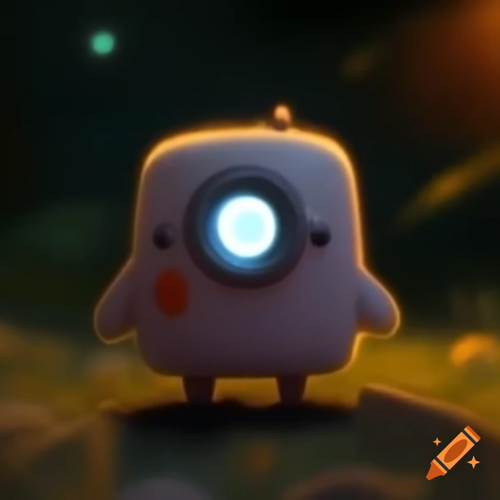 Cute little projector with eye glowing in darkness