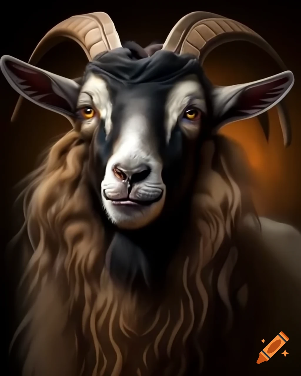 Goat with long beard wearing black chasidish hat
