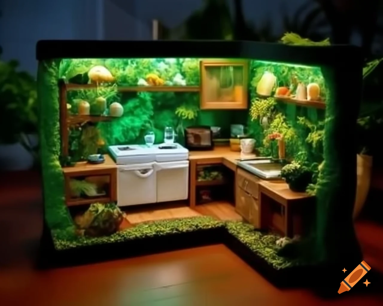 Northern lights themed kitchen diorama model