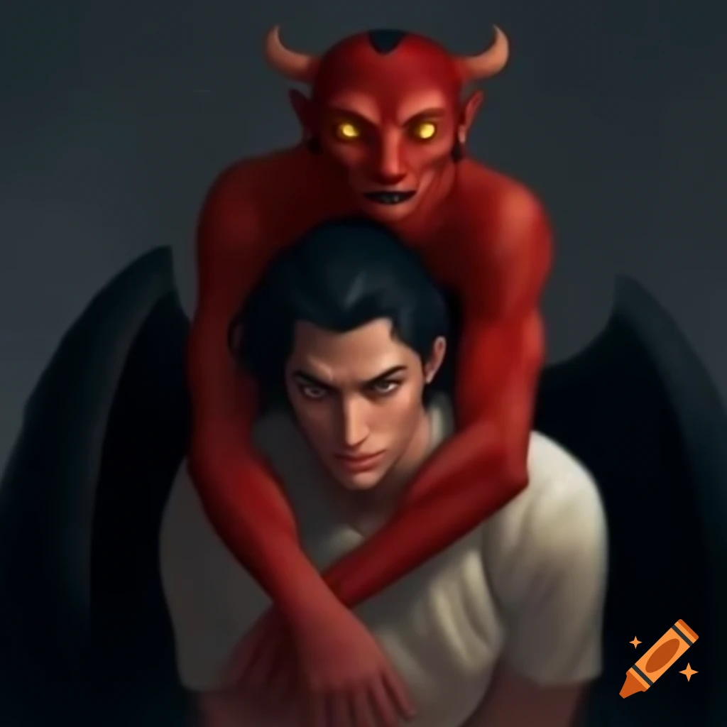 Person with demon and angel on shoulders representing inner conflict