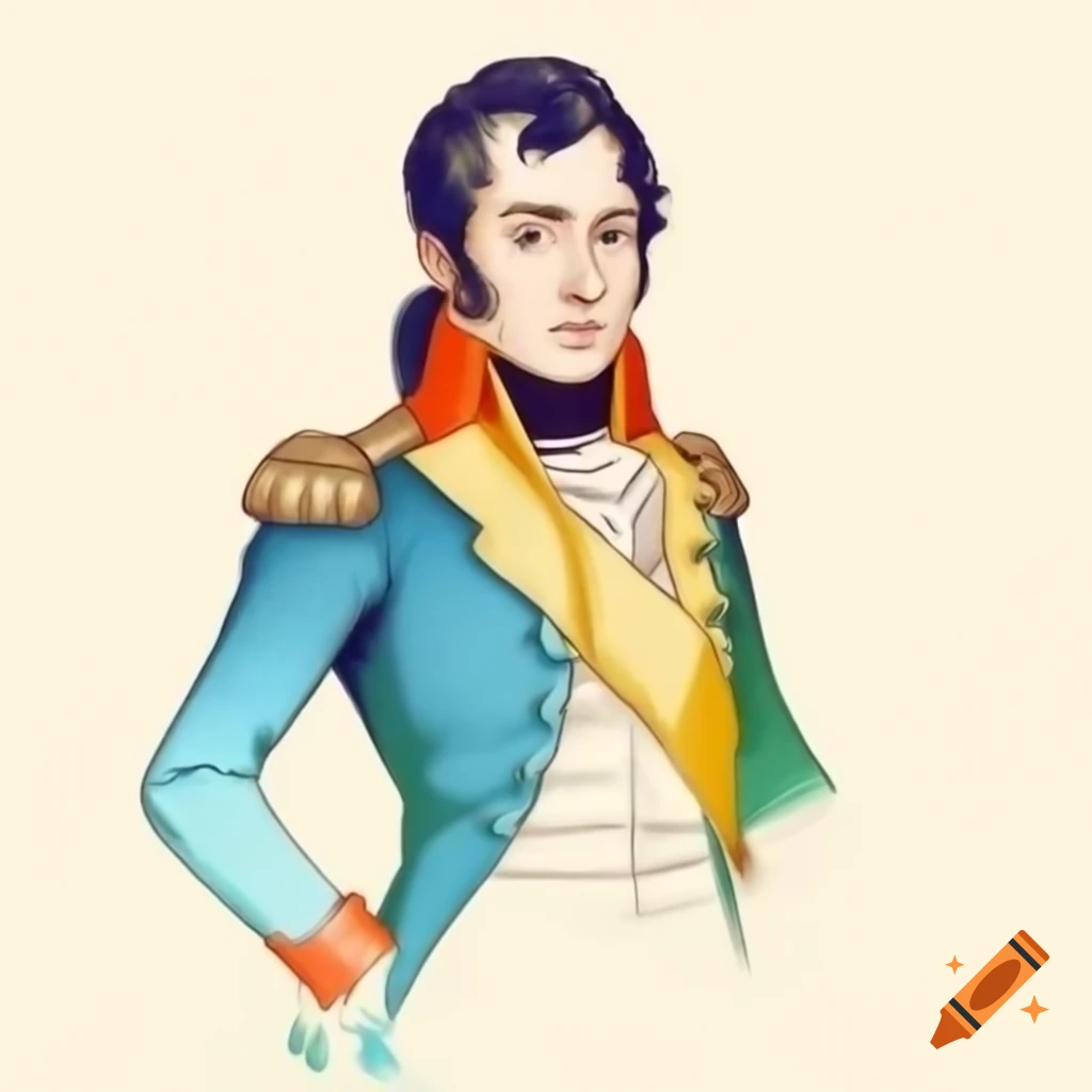 Colored sketch of Napoleon Bonaparte standing