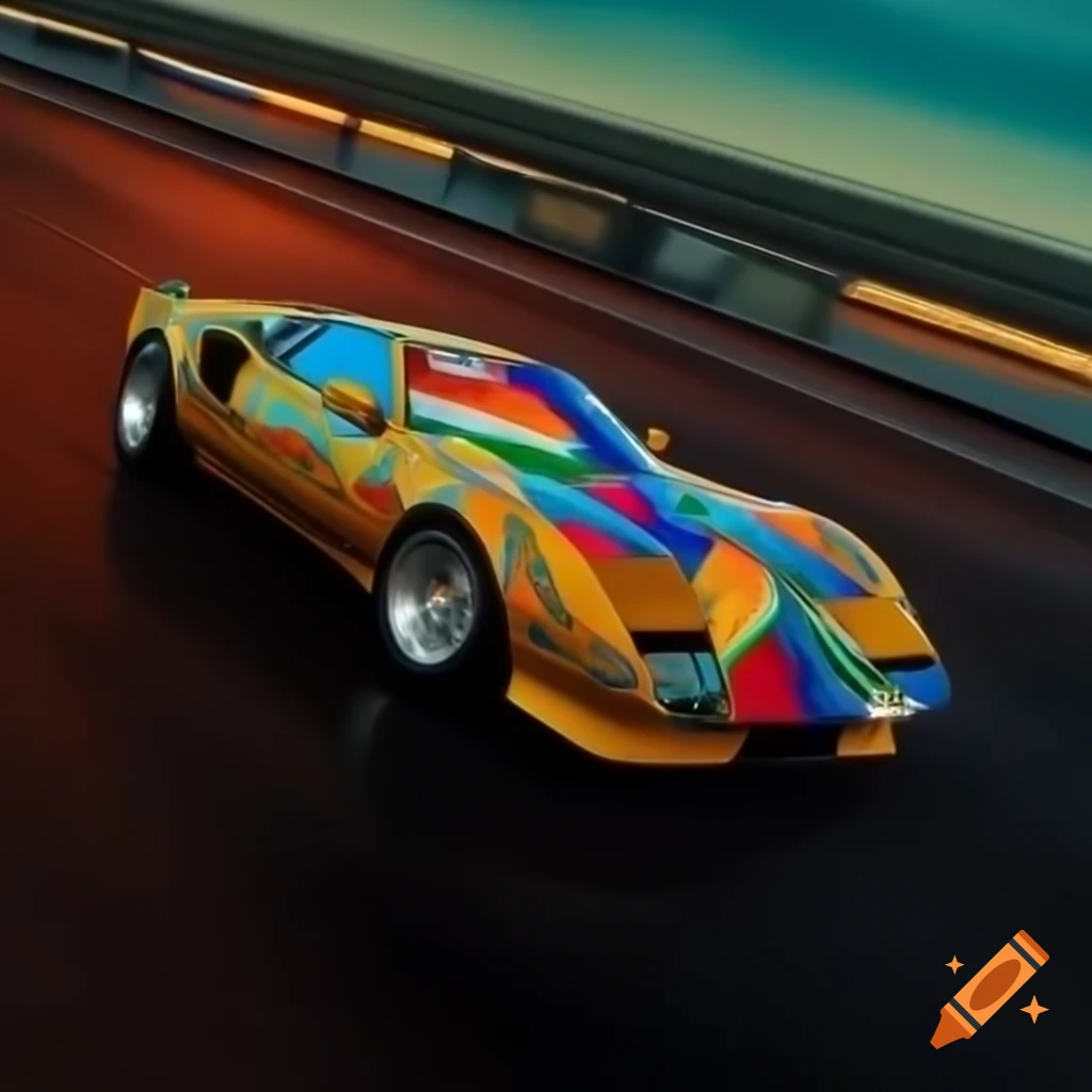 Exotic car featuring a vibrant multicolor wrap
