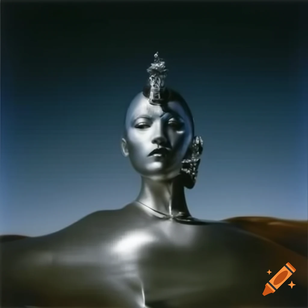 Pop surreal photography featuring silver statue from the 2000s