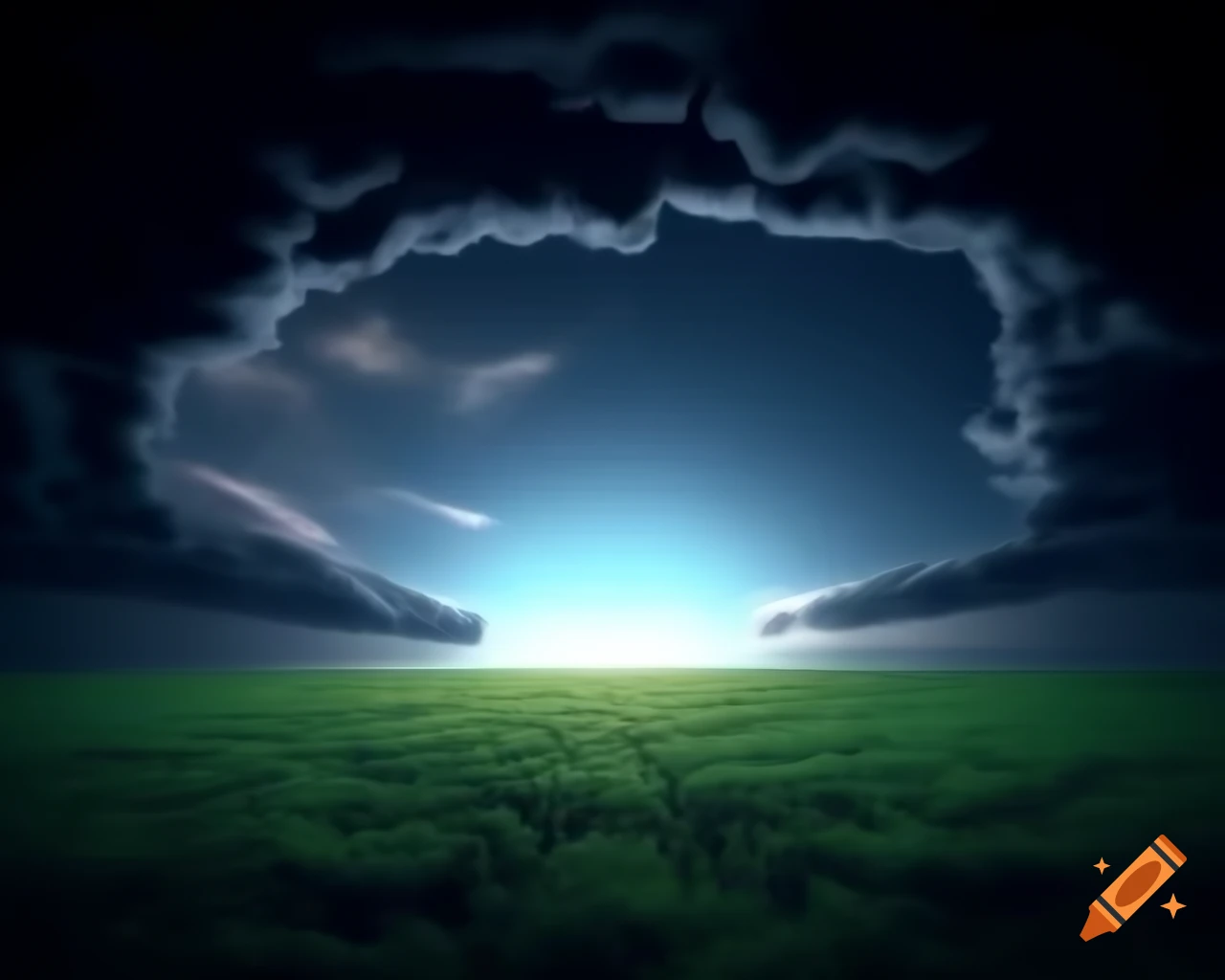 Panoramic view of open field in photorealistic 3D rendering