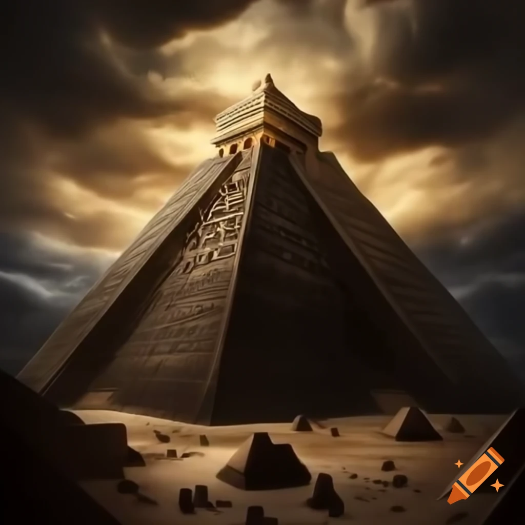 Mystical view of Great Pyramids with ancient runes and glowing effects