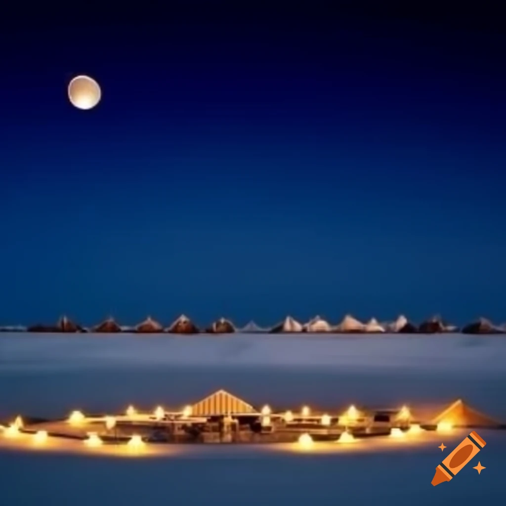 White Rann Kutch landscape at night with full moon and tents